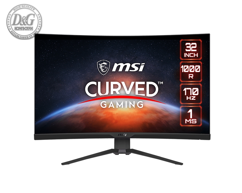 MSI G322CQP, 31.5", VA, 170Hz, 1ms, WQHD 2560x1440,, 1000R Curved, AG, Freesync premium, Night Vision, HDMI CEC, 2x HDMI (2.0b), 1x DP(1.2a), 250 cd/m2, Contrast 2500:1, DCR 100M:1, Adjustable Stand 100mm, Frameless, VESA, 9S6-3DC24T-006