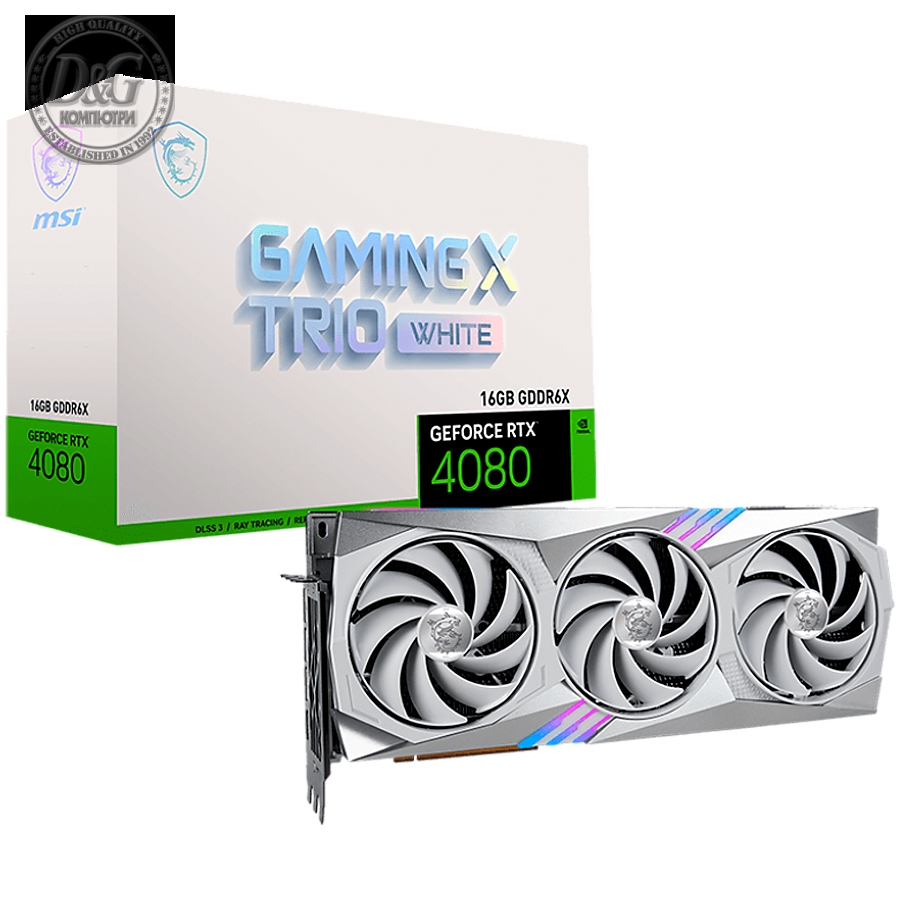 MSI Video Card Nvidia GeForce RTX 4080 16GB GAMING X TRIO WHITE, 16GB GDDR6X, 256bit, Effective Memory Clock: 22400MHz, Boost: 2595 MHz, 9728 CUDA Cores, PCIe 4.0, 3x DP 1.4a, HDMI 2.1a, RAY TRACING, Triple Fan, 850W Recommended PSU, 3Y