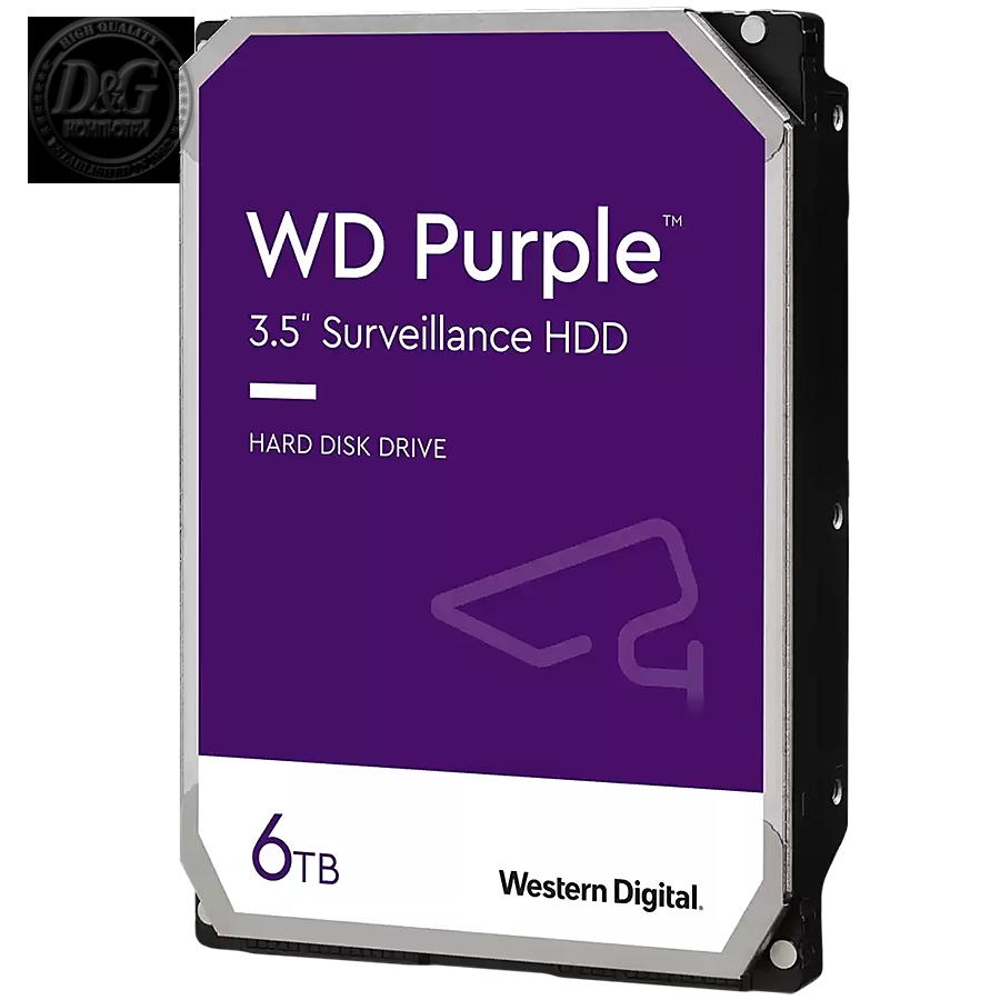 HDD Video Surveillance WD Purple 6TB CMR, 3.5'', 256MB, SATA 6Gbps, TBW: 180