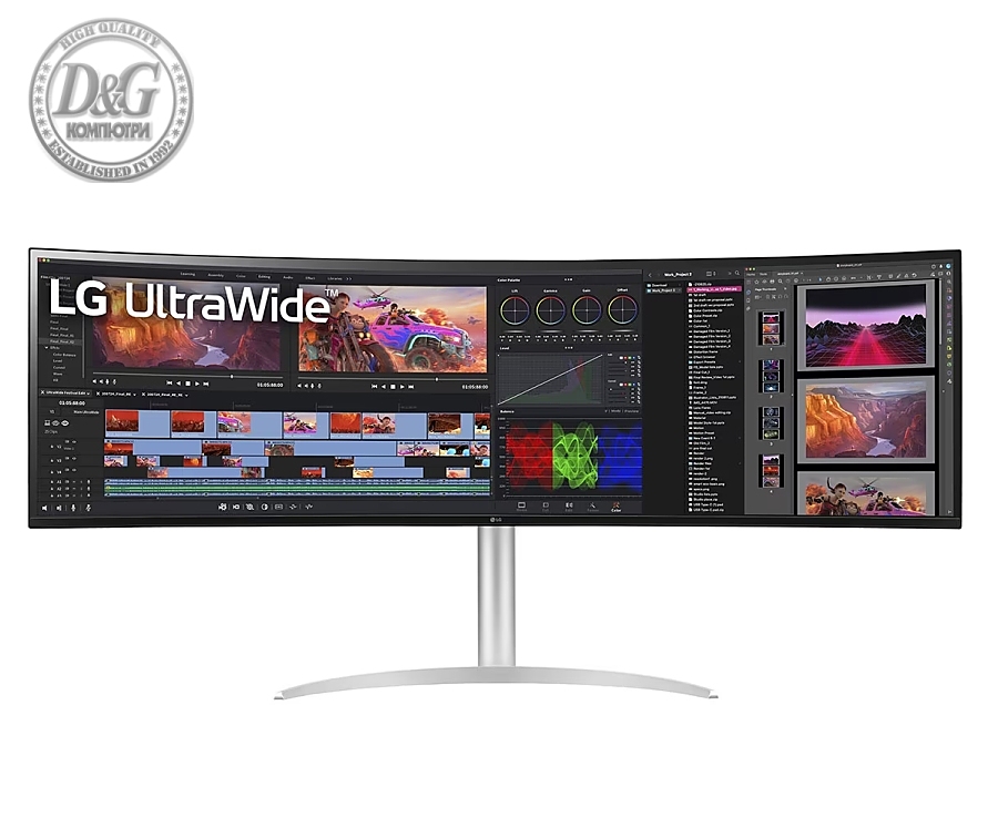 LG 49WQ95C-W, 49" 32:9 Curved UltraWide Dual QHD 5K 5120x1440 NANO IPS Panel, 144 Hz, USB Type-C, 5ms, 400 cd/m2, 1000:1, HDR400, HDR10, DCI-P3 98%, FreeSync, PIP, 2 PBP, HDMI, DisplayPort, Speacer 2ch 10W, Tilt, Height, Swivel, Titan