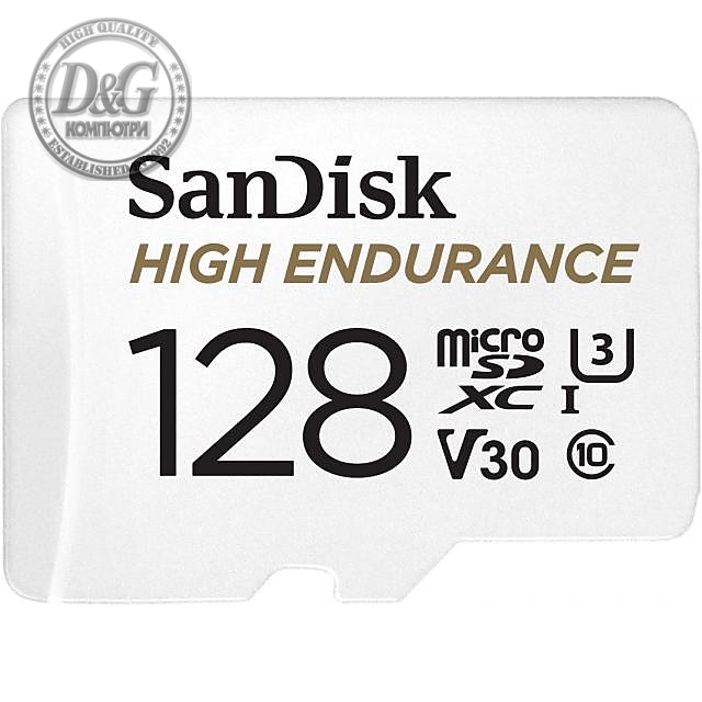 Карта памет SANDISK High Endurance, SD Адаптер, micro SDXC UHD, V30, 128GB, Class 10