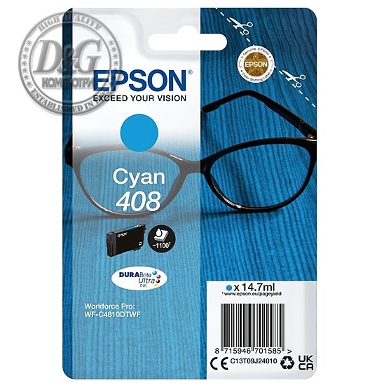 Epson 408 Spectacles DURABrite Ultra Single Cyan Ink