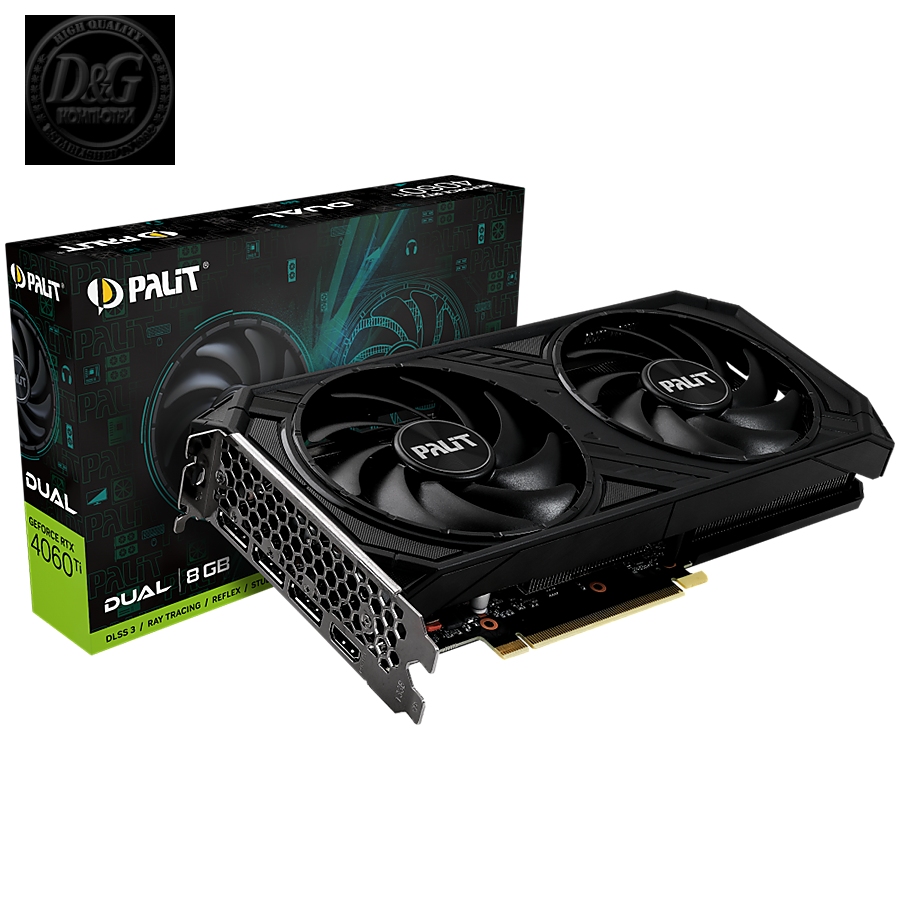 Palit RTX 4060Ti Dual 8GB GDDR6, 128 bits, 1x HDMI 2.1, 3x DP 1.4a, two fan, 1x 8-pin Power connector, recommended PSU 650W,  NE6406T019P11060D