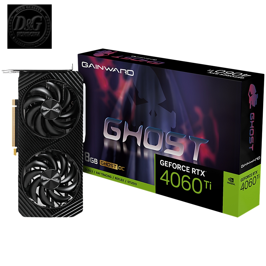 GAINWARD GeForce RTX 4060Ti Ghost 8GB GDDR6, 128 bits, 1x HDMI 2.1, 3x DP 1.4a, two fan, 1x 8-pin Power connector, recommended PSU 650W,  NE6406T019P1-1060B.