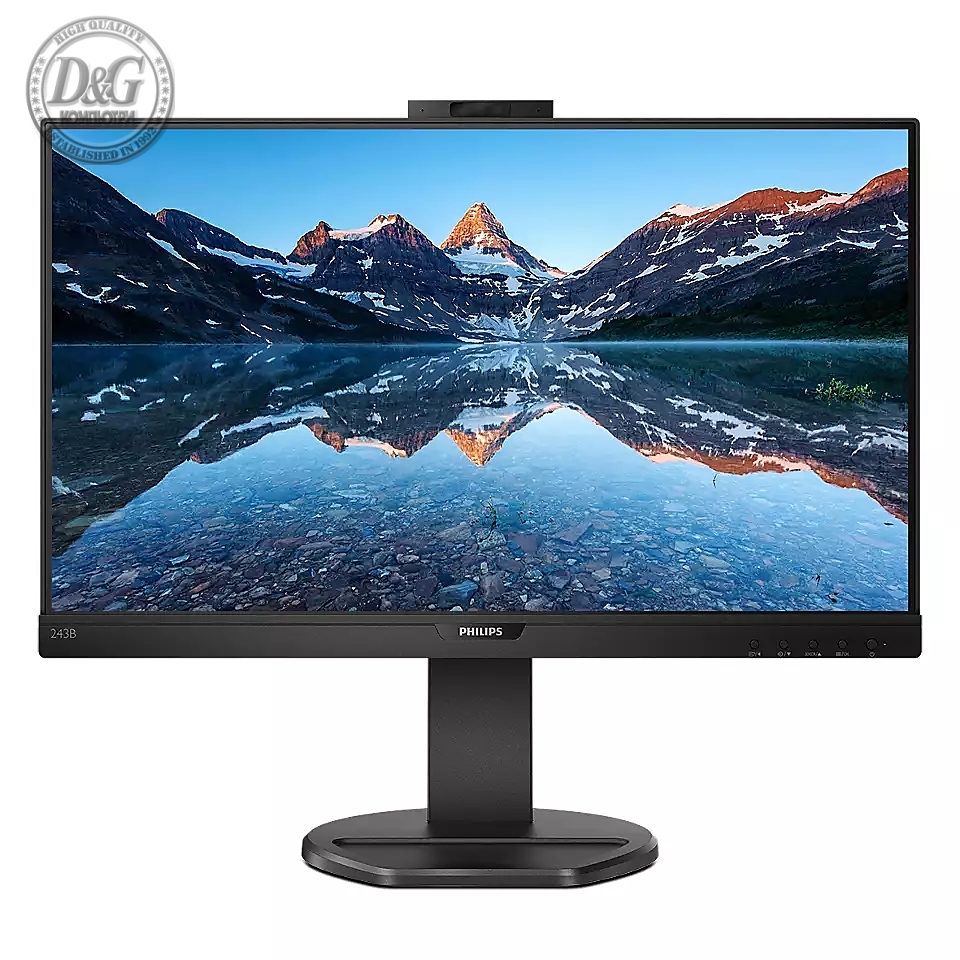 Philips 243B9H, 23.8" IPS WLED, 1920x1080@75Hz, 4ms GtG, 250cd/m2, 1000:1, DCR 50M:1, Adaptive Sync, FlickerFree, Low Blue Mode, 2Wx2, 2.0MP FHD Cam with mic, Tilt, Height Adjust, Pivot, Swivel, D-SUB, HDMI, DP, USB hub