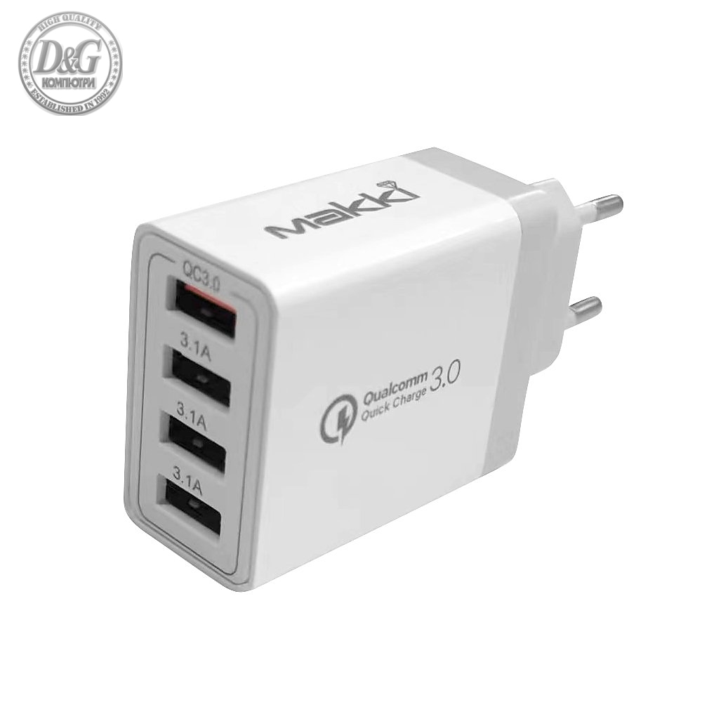 Makki бързо зарядно Fast Charger - QC3.0+3xUSB 30W White - MAKKI-QC48W4