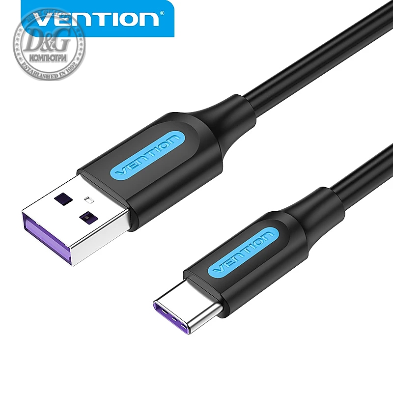 Vention Кабел USB 3.1 Type-C / USB 2.0 AM - 1M Black 5A Fast Charge - CORBF