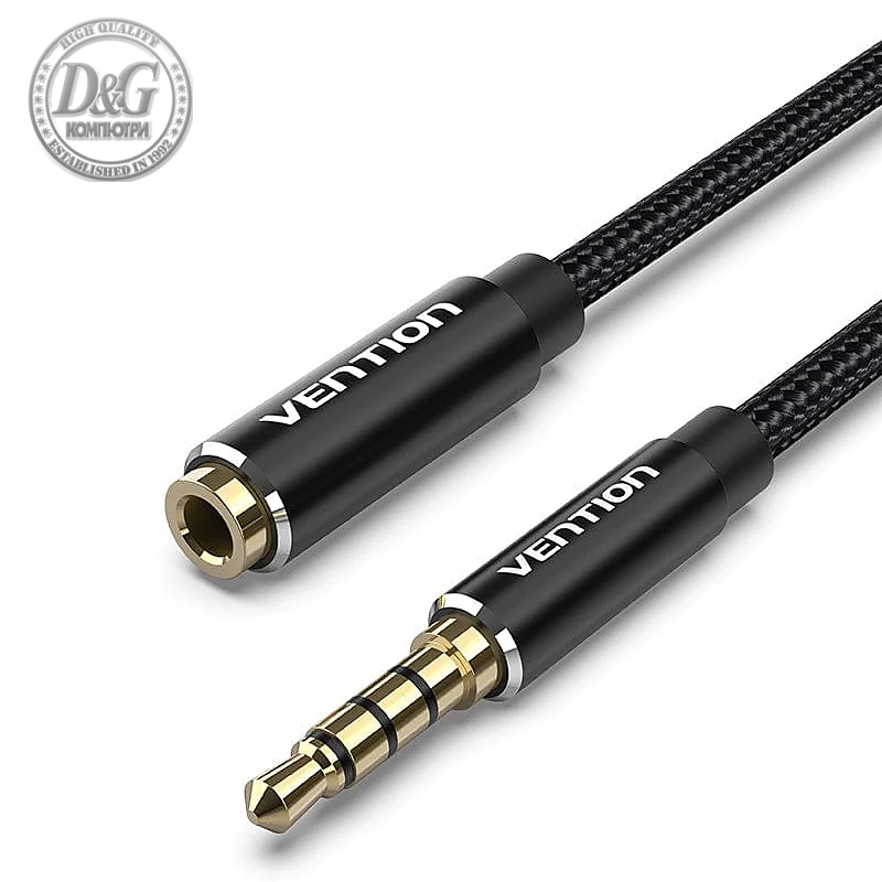 Vention Аудио Кабел Cotton Braided TRRS 3.5mm Male to 3.5mm F - 1m - Gold plated, Aluminum alloy - BHCBF