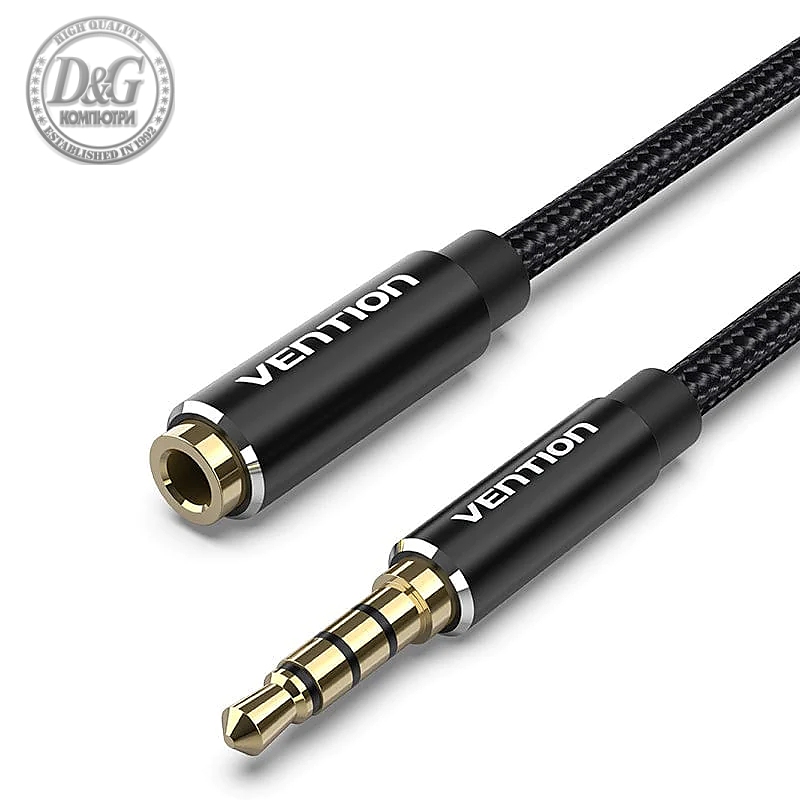 Vention Аудио Кабел Cotton Braided TRRS 3.5mm Male to 3.5mm F - 1.5m - Gold plated, Aluminum alloy - BHCBG