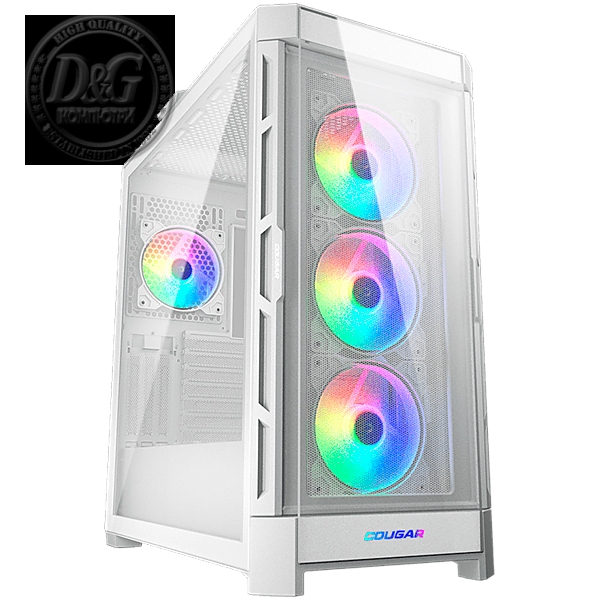 COUGAR DUOFACE PRO RGB White, Mid-Tower, Tempered Glass + Airflow front panels, 4x 120mm ARGB fans, GPU Holder, mITX/mATX/ATX/CEB/E-ATX, 1x Type-C Gen 2, 2x USB 3.0, 1x USB 2.0, Audio/Mic 3.5mm jack, RGB Button, 496x240x465 (mm)