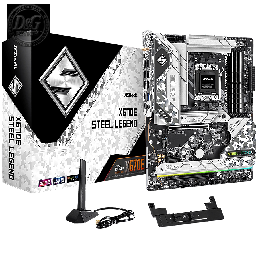 ASROCK MB Desktop X670E Steel Legend, AM5, 4x DDR5, 1x PCIe 5.0 x16, 1x PCIe 3.0 x16, 1x PCIe 3.0 x1, 4x SATA3, 3x Hyper M.2 (PCIe Gen4x4), 1x Blazing M.2(PCIe Gen5x4), 7.1 CH HD Audio, 1x HDMI, 1x DisplayPort, 2.5G LAN, Wi-Fi, BT