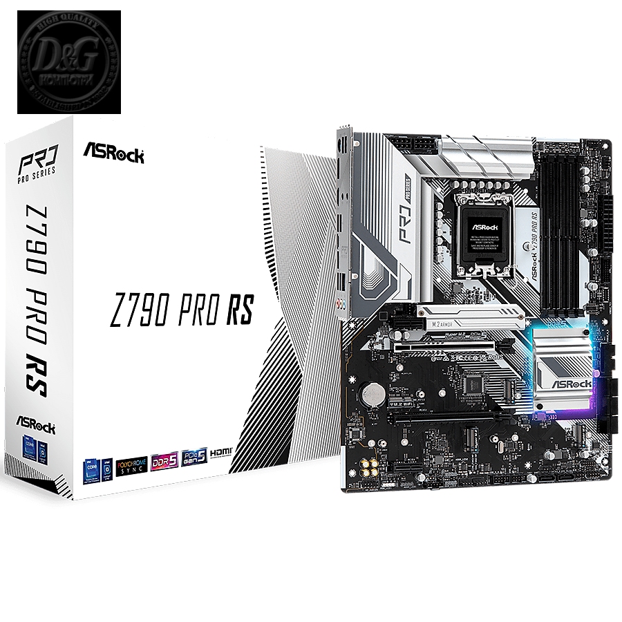 ASROCK MB Desktop Z790 Pro RS (S1700, 4x DDR5, 1x PCIe 5.0 x16, 1x PCIe 4.0 x16, 2x PCIe 3.0 x1, 4x Hyper M.2 PCIe Gen4x4, 8x SATA3 6.0 Gb/s, 2x USB-C, 6x USB 3.2, 6x USB 2.0, 1x RJ-45 2.5GB Lan, 1x HDMI, 1x DP, ATX