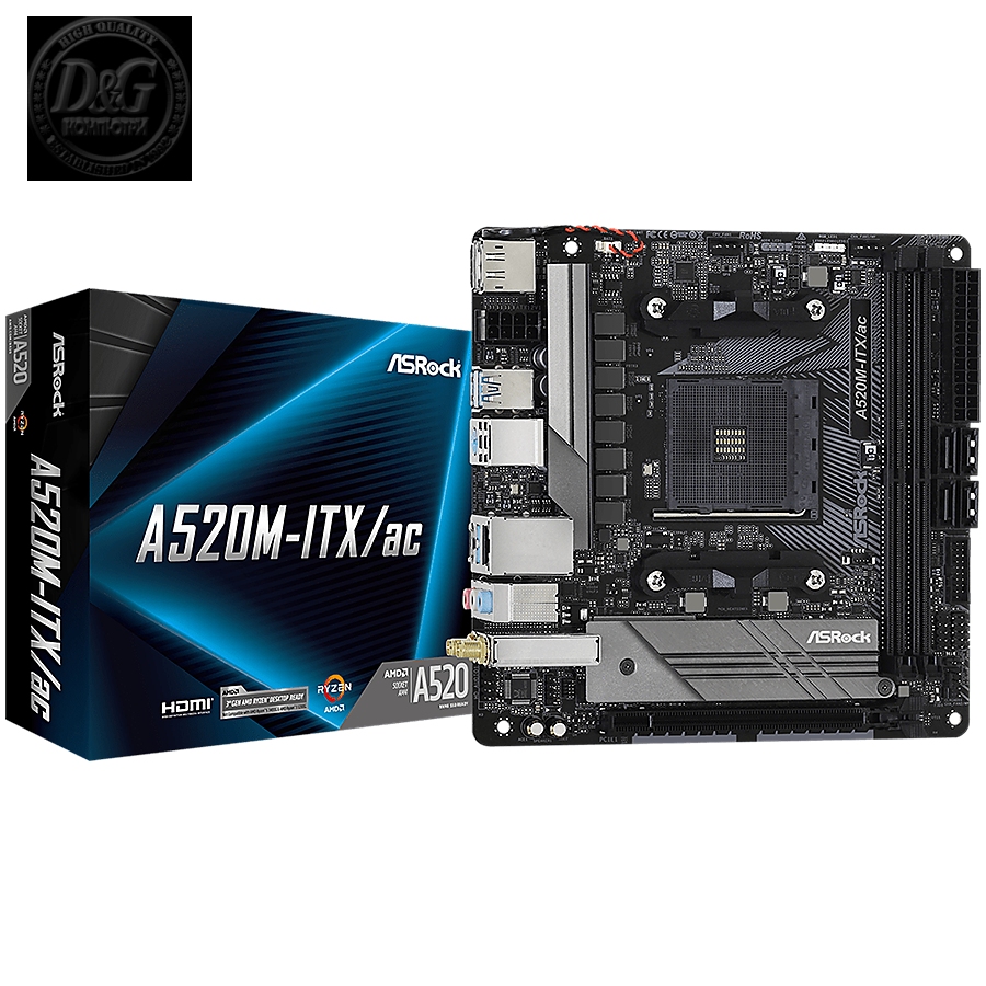 ASROCK Main Board Desktop A520M-ITX (AM4, 2xDDR4, 1x PCIe 3.0 x16, 1x M.2, 4x SATA3, 3x USB 2.0, 6x USB 3.2, GLAN, HDMI, DP, mATX)retail