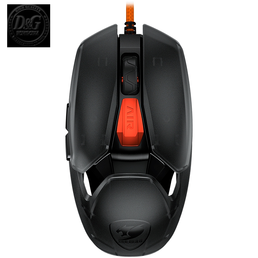 COUGAR AirBlader Tournament (Black) Gaming Mouse, PixArt PAW3399 Optical Gaming Sensor, 20000DPI, 2000Hz Poling Rate, 80M Clicks Gaming Switches, 6 Programmable Buttons, 62G Extreme Lightweight Design, Ultraflex Cable, Grip Tape, PTFE Skates, BOUNCE-ON Sy