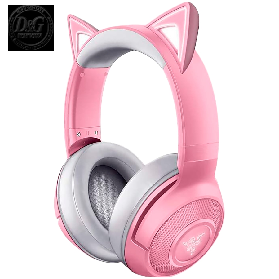 Razer Kraken BT Headset - Kitty Edition, Quartz, Razer Chroma RGB, 40 mm Dynamic Driver, Over-Ear earcups, Plush Leatherette with Foam, Bluetooth 5.0 connection, Dual Mic Noise Cancelation, 32 О©, 96 dB/mW at 1 kHz