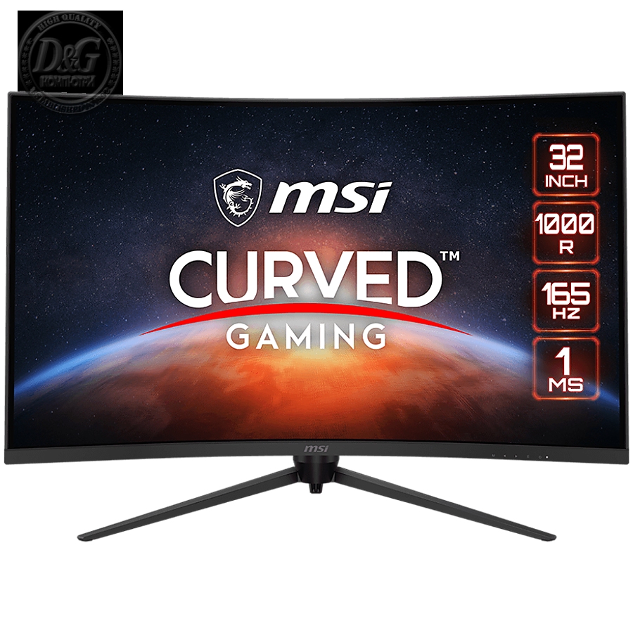 MSI Optix G321CQP Curved Gaming Monitor, 31.5" 165Hz, WQHD (2560x1440) 16:9, VA Anti-glare, 1ms, 250nits, 2500:1, 178°/178°, 1000R Curve, Freesync Premium, Adjustable Stand, 1x DP, 2x HDMI, 3Y Warranty