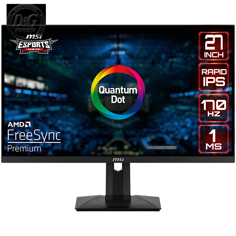 MSI G274QPF-QD Gaming Monitor, 27" 170Hz, WQHD (2560x1440) 16:9, Rapid IPS Anti-glare, 1ms, 400nits, 1000:1, 178°/178°, Freesync Premium, Adjustable Stand, 1x DP, 2x HDMI, 1xType-C, 3Y Warranty