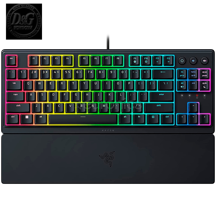 Razer Ornata V3 Tenkeyless, Low Profile Gaming Keyboard, US Layout, 8 Razer Chroma™ RGB Lighting Zones, Dedicated Media Keys, UV-coated ABS Keycaps, 1000 Hz Ultrapolling, Durable spill-resistant design, Braided fiber cable