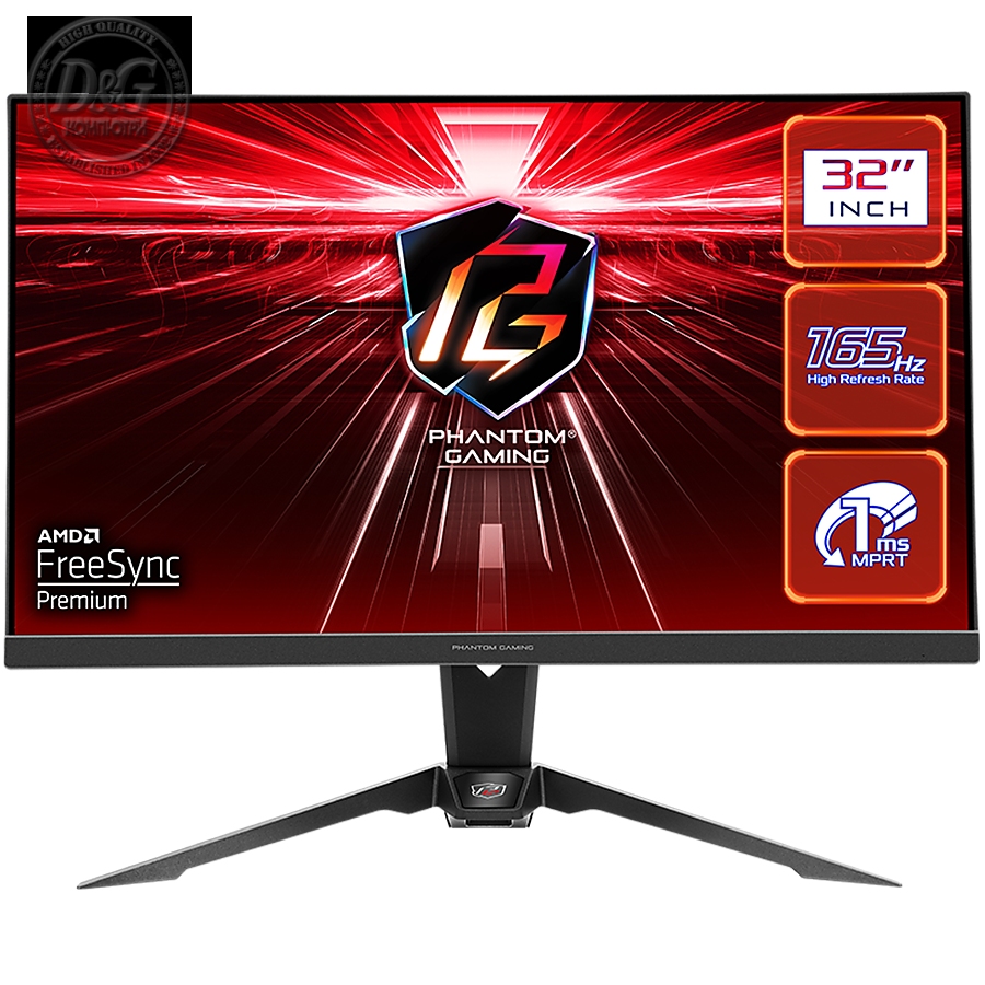 Asrock Gaming Monitor, 31.5" QHD(2560x1440) VA, AG, 165 Hz, 92% sRGB, 16:9, 3000:1, 550 cd/mВІ, 178Вє/178Вє, 1ms (MPRT), Flicker-free, High, Swivel and Tilt adjustment, 2x 2W Speakers, 2x HDMI 2.0, 1x DP 1.2, 1x Audio Jack (3.5mm), Wi-Fi antenna, 3Y