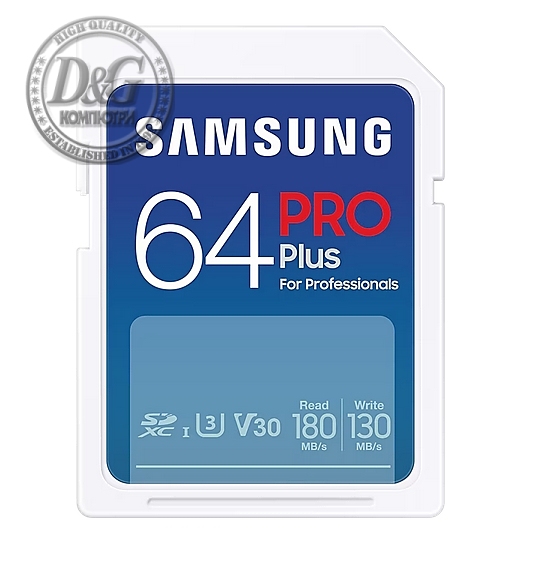 Samsung 64GB SD Card PRO Plus, UHS-I, Read 180MB/s - Write 130MB/s