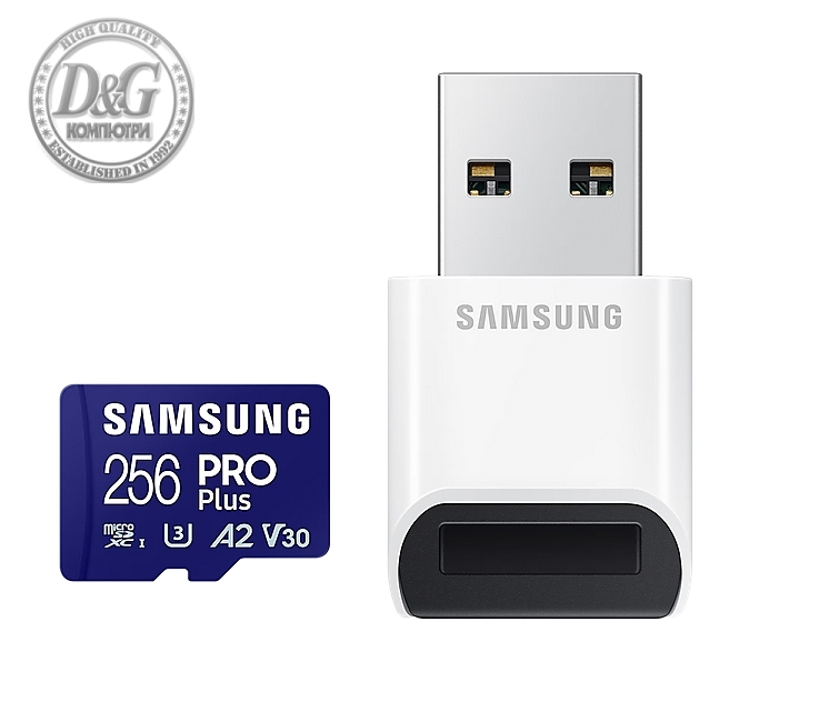 Samsung 256GB micro SD Card PRO Plus with USB Reader, UHS-I, Read 180MB/s - Write 130MB/s