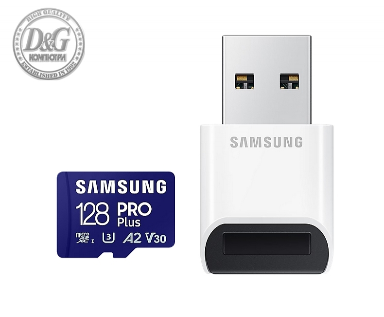 Samsung 128GB micro SD Card PRO Plus with USB Reader, UHS-I, Read 180MB/s - Write 130MB/s