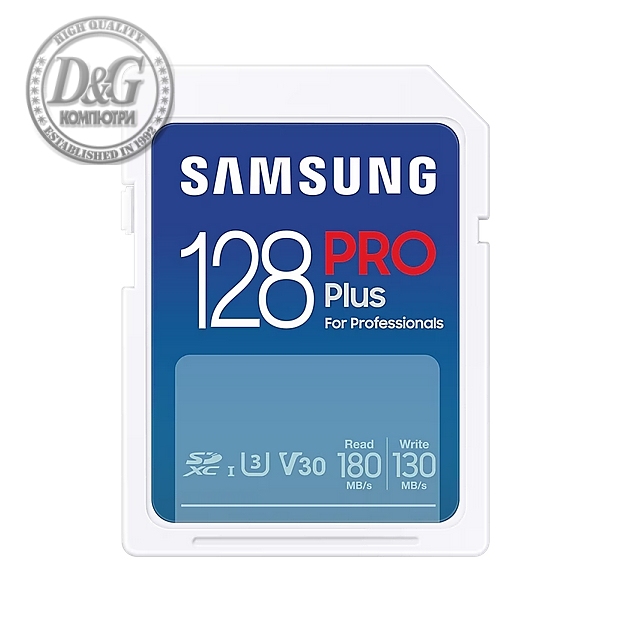 Samsung 128GB SD Card PRO Plus, UHS-I, Read 180MB/s - Write 130MB/s