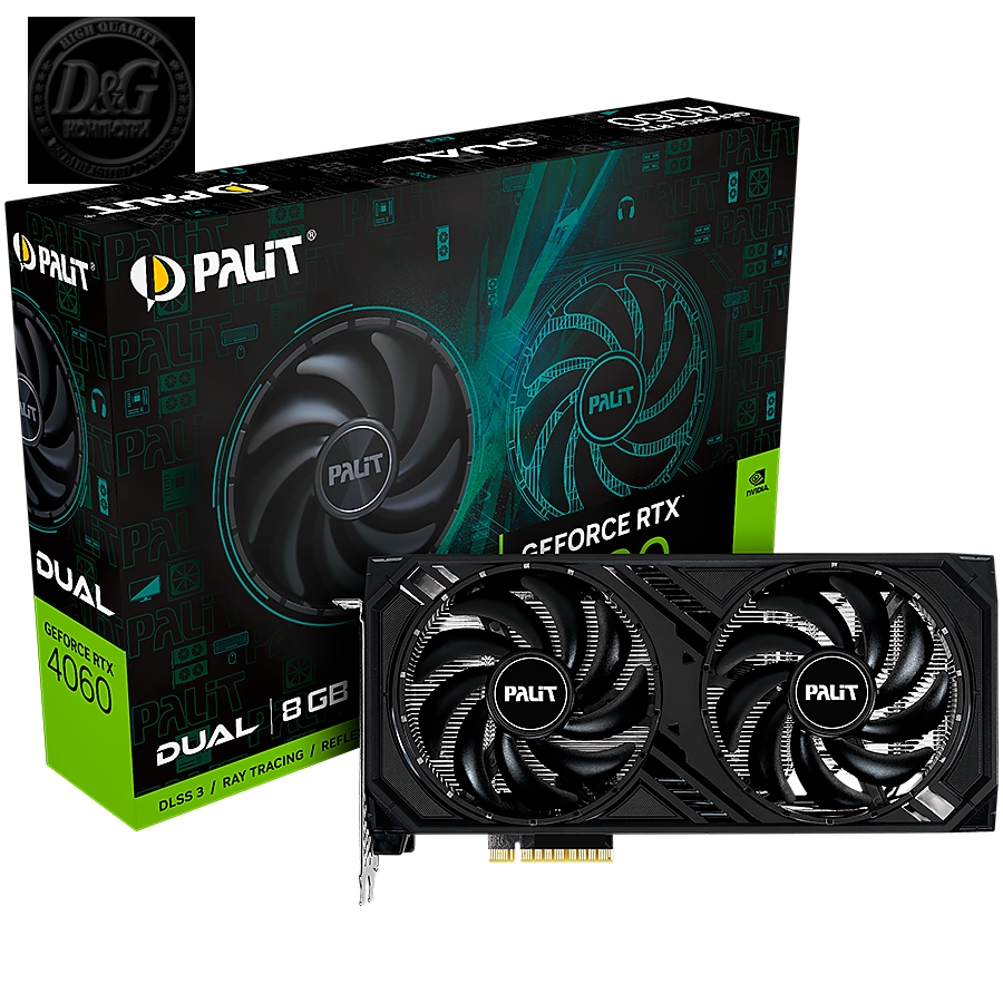 Palit RTX 4060 Dual 8GB GDDR6, 128 bits, 1x HDMI 2.1, 3x DP 1.4a, two fan, 1x 8-pin Power connector, recommended PSU 600W, NE64060019P1-1070D