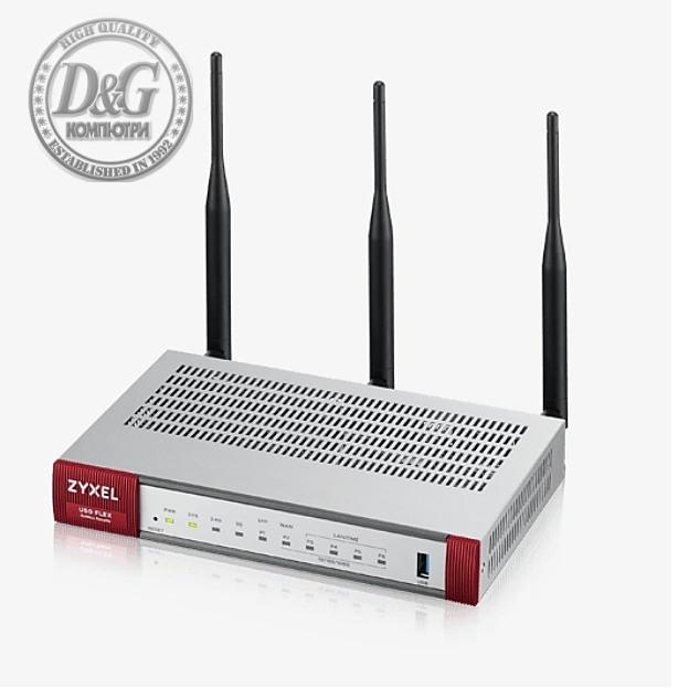 ZyXEL USG FLEX Series, 10/100/1000, 1*WAN, 4*LAN/DMZ ports, WiFi 6 AX1800, 1*USB (device only)