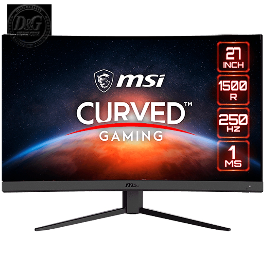 MSI G27C4X Curved Gaming Monitor, 27" 250Hz, FHD (1920x1080) 16:9, VA Anti-glare, 1ms, 300nits, 3000:1, 178°/178°, 1500R Curve, Freesync Premium, Adjustable Stand, 1x DP, 2x HDMI, 3Y Warranty