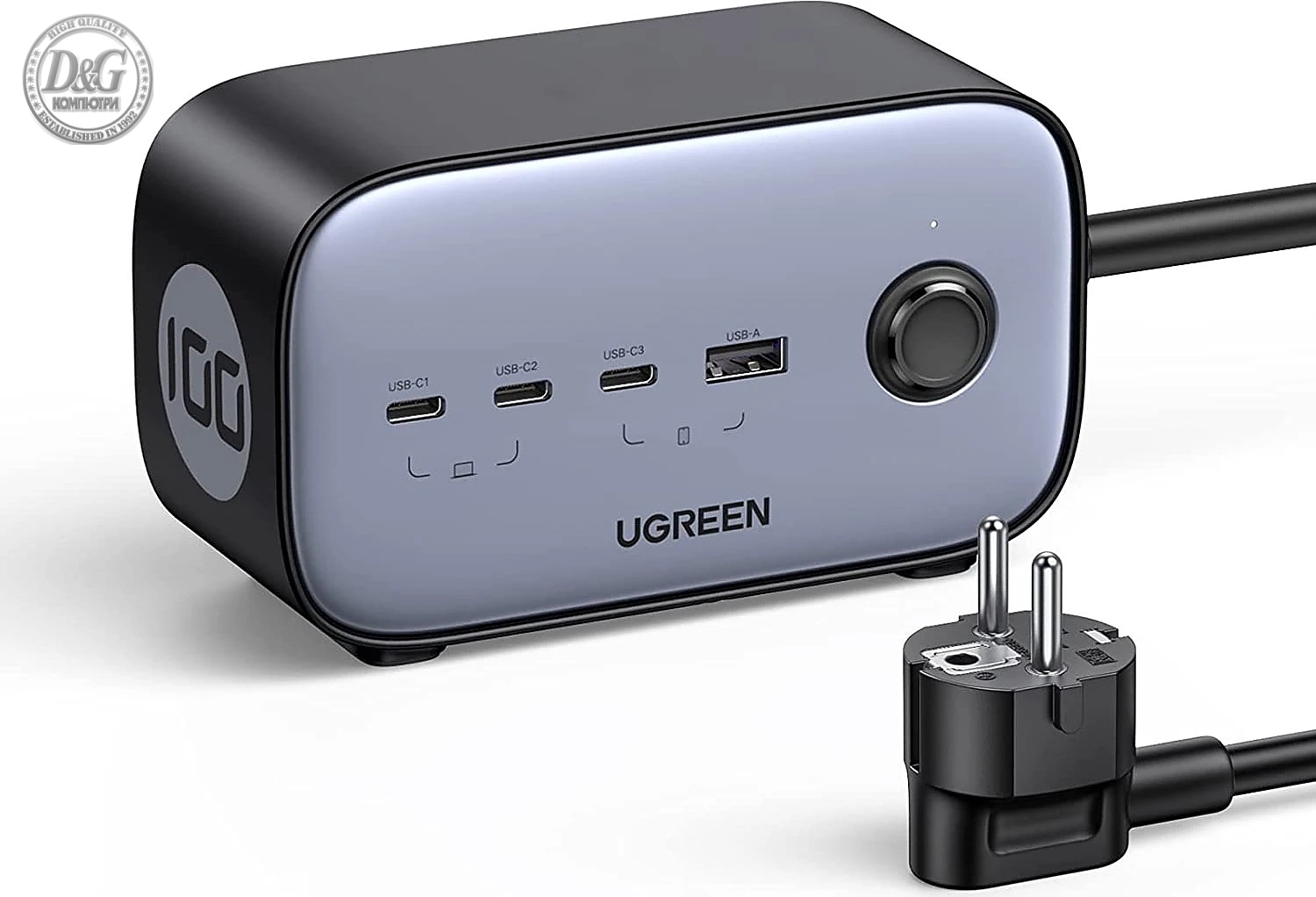 Ugreen разклонител Power Strip DigiNest Pro 100W - 2 x Schuko, 1xUSB-A, 3xUSB-C, GaN, 3680W CD270, 1.8m - 60167