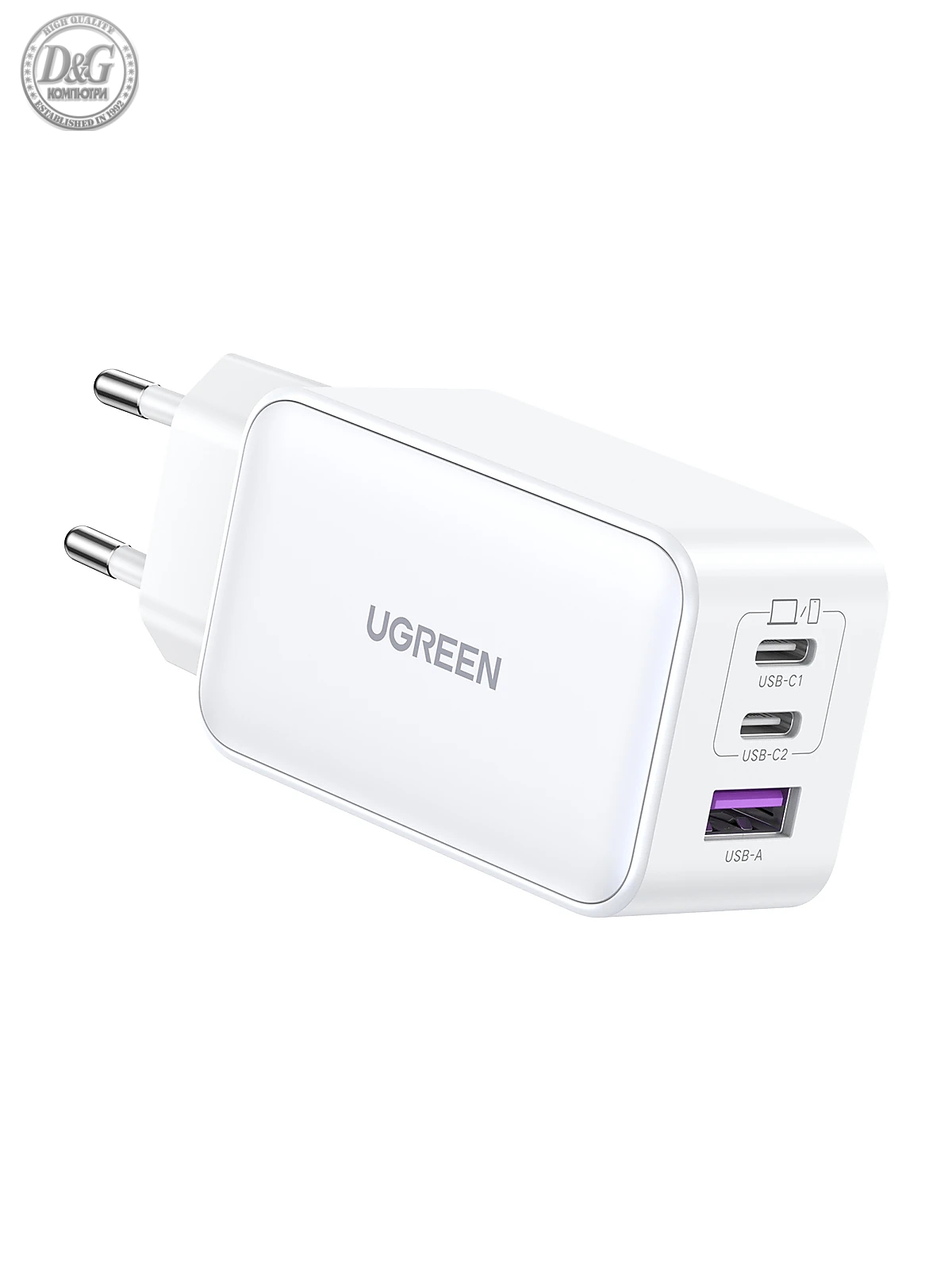 Ugreen универсално зарядно за стена Charger Wall 65W GaN CD244, 1 x USB-A, 2 x Type-C, White - 15334