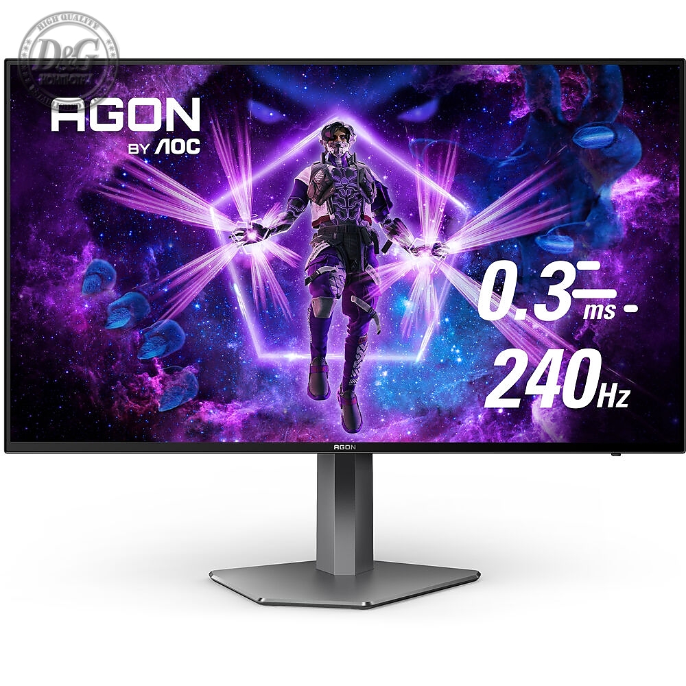 AOC AG276QZD, 26.5" OLED WLED, 2560x1440@240Hz, 0.03ms GtG, 1000cd/m2, 1000000:1, DCR 80M:1, Adaptive Sync, FlickerFree, Low Blue Light, 5Wx2, Tilt, Height Adjust, Pivot, Swivel, 2xHDMI, 2xDP, USB hub