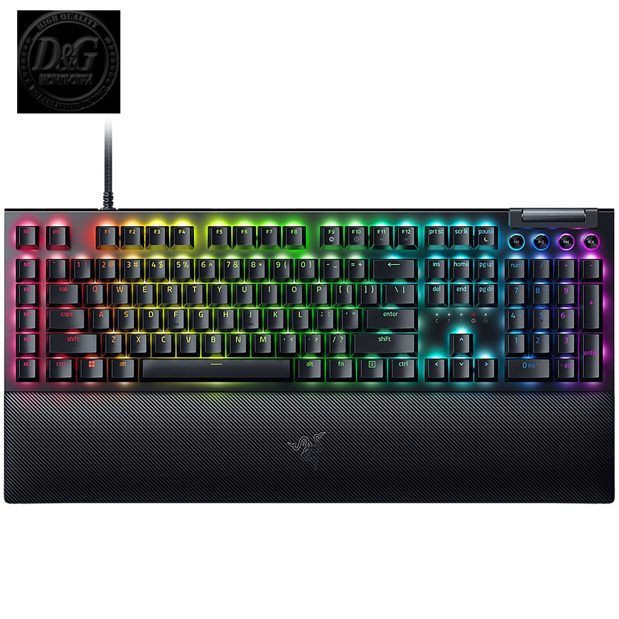 Razer BlackWidow V4 Mechanical Gaming Keyboard, US Layout, Green Switch, Razer Chroma™ RGB, 6 Macro Keys, Lubricated Stabilizers, Media Keys, Magnetic Wrist Rest, Up to 8000 Hz Polling Rate, Detachable Type C Cable