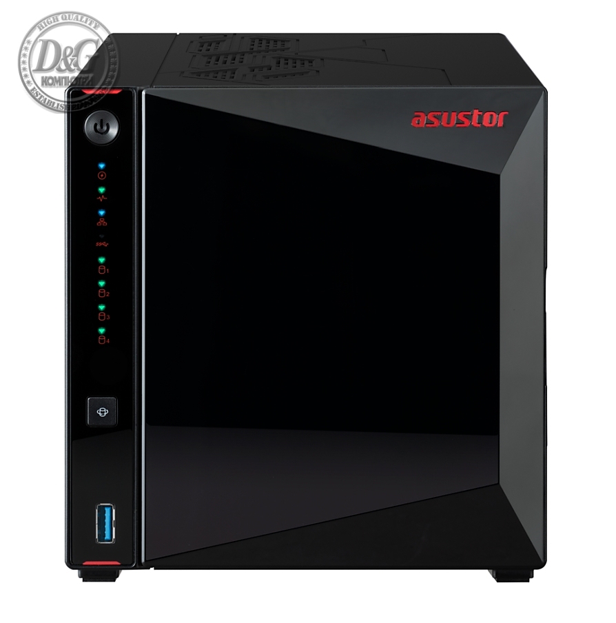 Asustor Nimbustor AS5404T, 4 Bay NAS, Quad-Core 2.0GHz CPU, Dual 2.5GbE Ports, 4GB SO-DIMM DDR4 (Max. 16GB), Four M.2 SSD Slots (Diskless), 3x USB 3.2 Gen 1 Type A, WOW (Wake on WAN), WOL, System Sleep Mode, AES-NI hardware encryption, Black