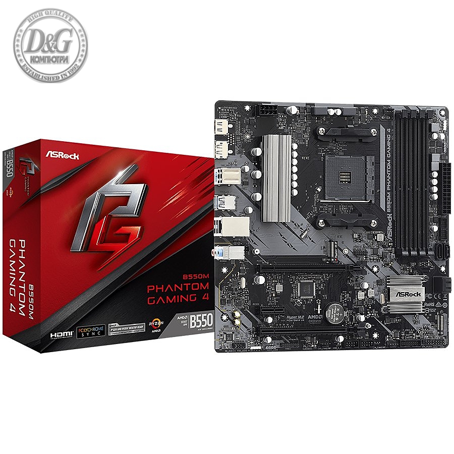 ASROCK Main Board Desktop B550M PHANTOM GAMING 4 (AM4, B550, 4xDDR4, 1xPCIe 4.0 x16, 1xPCI 3.0x16, 1xPCIe 3.0x1, 4xSATA, 1xM.2 PCIe Gen4x4, 1xM.2, 8xUSB3.2 Gen1, 6xUSB2.0, HDMI, DP, GLAN, mATX, Retail)