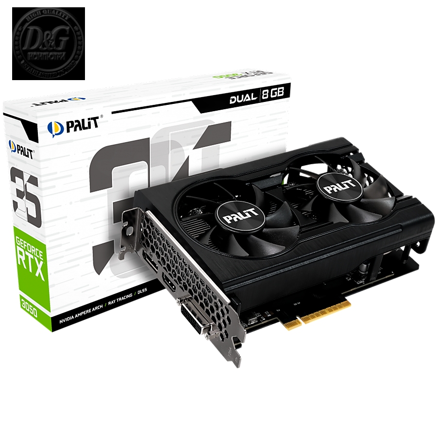 Palit GeForce RTX 3050 Dual 8GB GDDR6, 128bit, 3x DP 1.4a, 1x HDMI 2.1, 6-pin Power connector, recomended PSU 550W, NE63050018P1-1070D