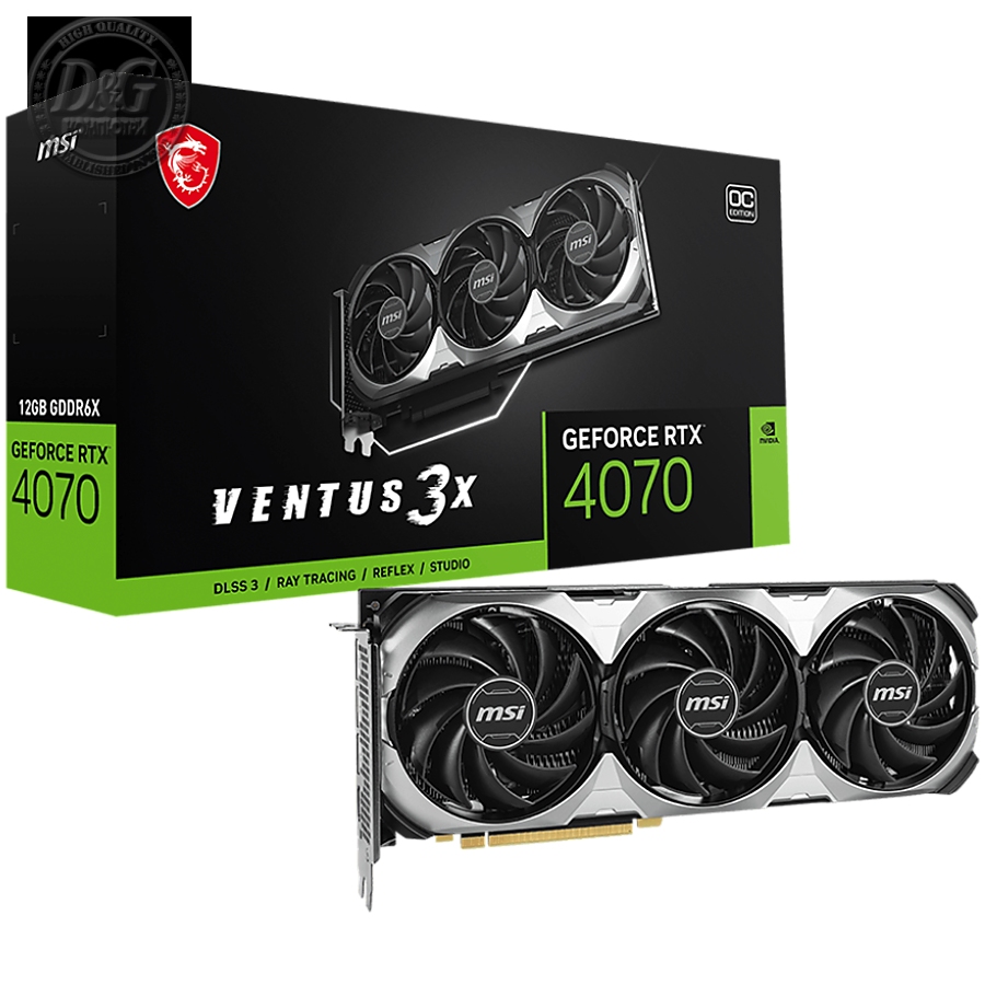 MSI Video Card Nvidia GeForce RTX 4070 VENTUS 3X E 12G OC, 12GB GDDR6X, 192bit, Effective Memory Clock: 21000MHz, Boost: 2505 MHz, 5888 CUDA Cores, PCIe 4.0, 3x DP 1.4a, HDMI 2.1a, RAY TRACING, Triple Fan, 1x8pin, 650W Recommended PSU, 3Y