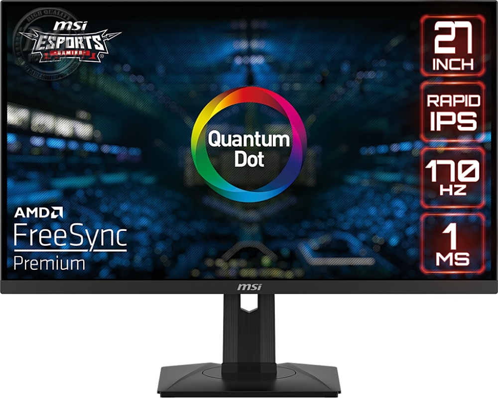 MSI G272QPF, 27", Rapid IPS, 1ms, 170Hz, 2560x1440, HDR Ready, Adaptive sync, Anti-glare, Night Vision, Anti-Flicker, Less Blue Light, Adjustable Stand 0 ~ 130mm, 1000:1, 300 NITS, 2x HDMI 2.0b, DP 1.2a, Headphone out, FLAT, Frameless, 9S6-3CD39T-001