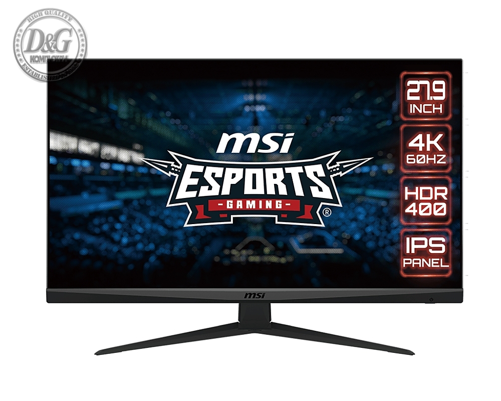 MSI G281UV, 27.9", 4K IPS Panel, 3840x2160, HDR400 10 bits, FreeSync, Anti-glare, Night Vision, Anti-Flicker, Less Blue Light, 1000:1, DP(1.2a), 2x HDMI (2.0b), Earphone out, TILT, FLAT, VESA 100, Frameless, 9S6-3CC81Q-0233