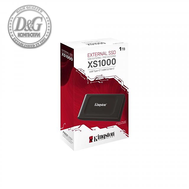 Външен SSD Kingston XS1000, 1TB, USB 3.2 Gen2 Type-C, Черен