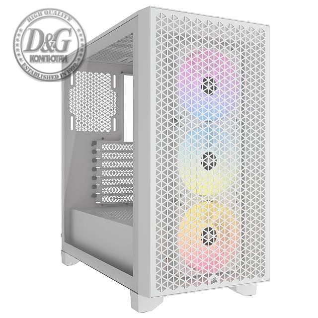 Кутия Corsair 3000D RGB Airflow Mid Tower, Tempered Glass, Бял