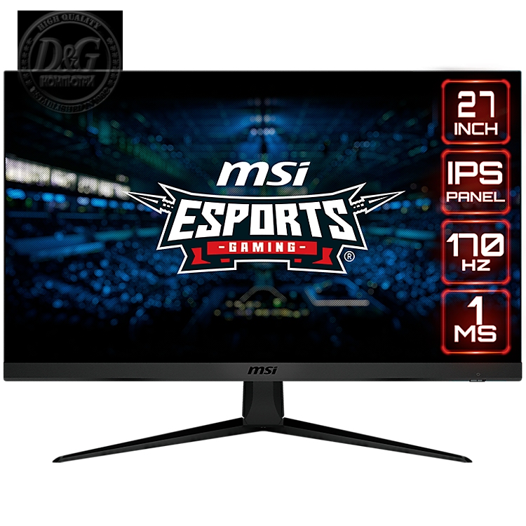 MSI G2712 Gaming Monitor, 27" 170Hz, FHD (1920x1080) 16:9, IPS Anti-glare, 1ms, 250nits, 1100:1, 178°/178°, Adaptive Sync, Adjustable Stand, 1x DP, 2x HDMI, 3Y Warranty