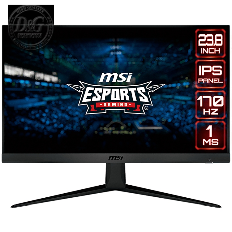 MSI G2412 Gaming Monitor, 23.8" 170Hz, FHD (1920x1080) 16:9, IPS Anti-glare, 1ms, 250nits, 1100:1, 178°/178°, Adaptive Sync, Adjustable Stand, 1x DP, 2x HDMI, 3Y Warranty