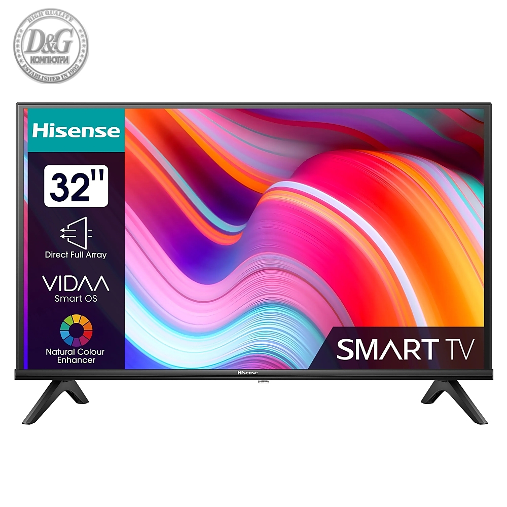 Hisense 32" A4K, HD 1366x768, DLED, HDR, HLG, Dolby Audio, DTS Virtual X, Smart TV, WiFi, WiFi Direct, BT, Anyview Cast, 2xHDMI, 2xUSB, LAN, CI+, DVB-T2/C/S2, Black