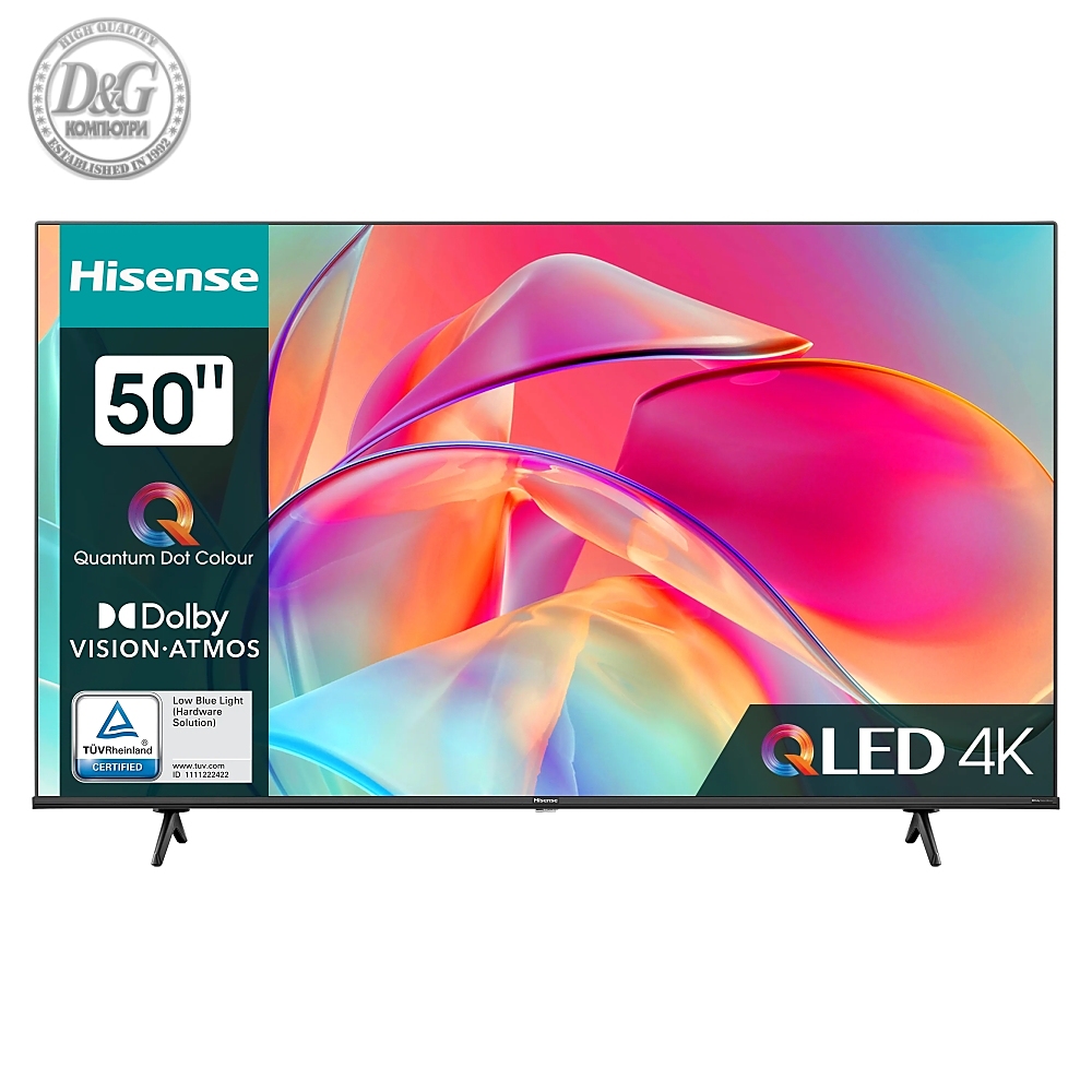 Hisense 50" E7KQ, 4K Ultra HD 3840x2160, QLED, Quantum Dot, HDR 10+, HLG, Dolby Vision, DTS Virtual X, Smart TV, WiFi 5GHz, WiFi Direct, BT, Anyview Cast, 3xHDMI, 2xUSB, LAN, CI+, DVB-T2/C/S2, Black