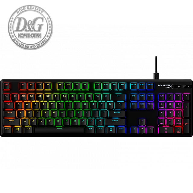 Геймърскa механична клавиатура HyperX Alloy Origins PBT, HyperX Aqua суичове, RGB, Черен