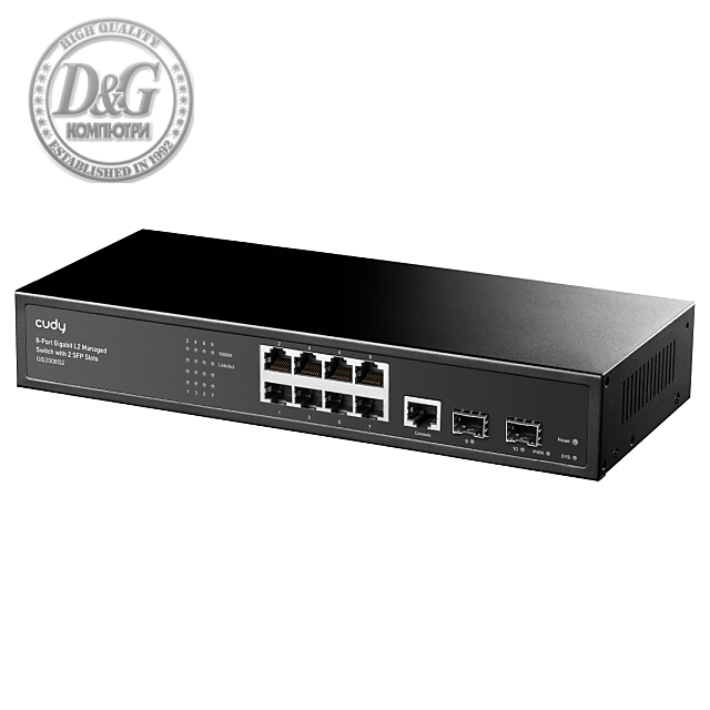 Суич Cudy GS2008S2, L2, 8 x Gigabit Ethernet ports, 2 x SFP, 128MB RAM