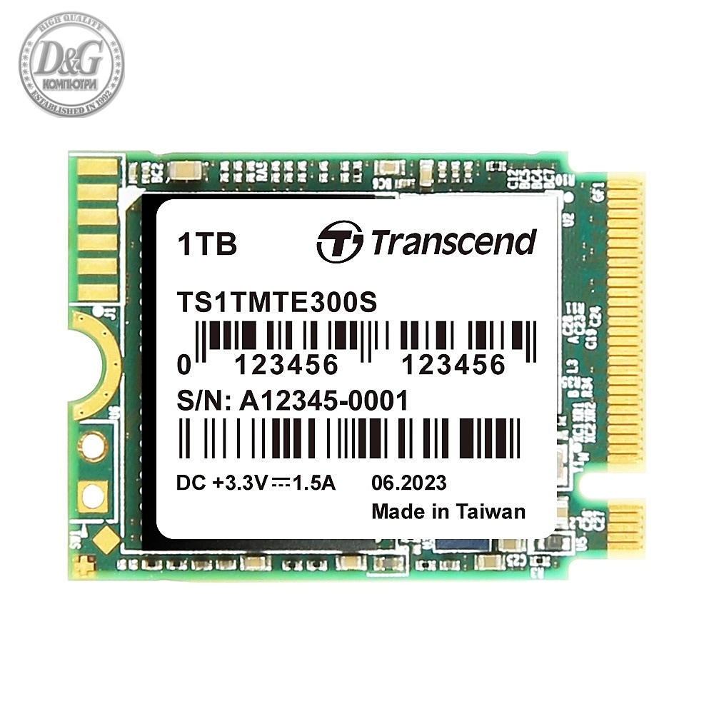 Transcend 1TB, M.2 2230, PCIe Gen3x4, NVMe, 3D TLC, DRAM-less