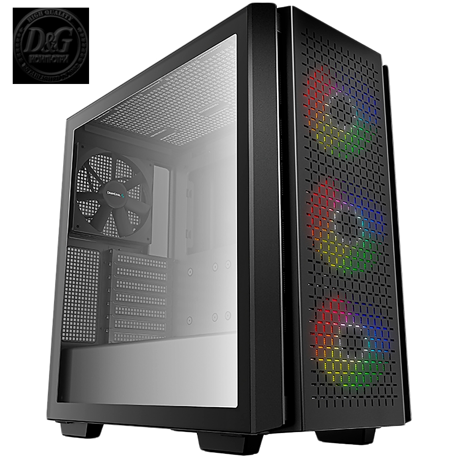 DeepCool CG560, Mid Tower, Mini-ITX/Micro-ATX/ATX/E-ATX, 2xUSB3.0, 1xAudio, 3x120mm Pre-Installed ARGB Fans + 1x140mm Black Fan, Tempered Glass, Mesh Panel, Black